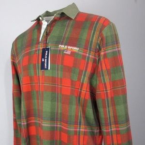 New Polo Sport Ralph Lauren Madras Shirt Men's Size L Red Rocks Long Sleeve